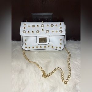 White And Gold Studded Crossbody Purse